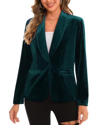 MINTLIMIT Women's Long Sleeve Velvet Jacket Button Open Front Shawl Collar Outerwear Coat Velour Blazers (Green, Size 2XL)2
