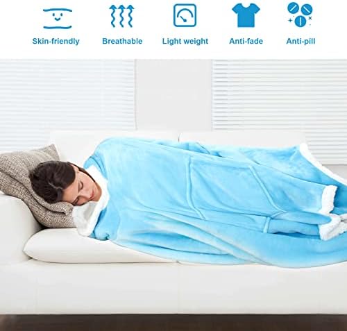 Wearable Blanket Hoodie, Ovesized Sherpa Fleece Blanket Sweatshirt for Adult, Super Warm and Cozy Giant Functional Blanket with Sleeves & Pockets, Grey Lounging Pullover, As a Gift