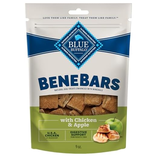Blue Buffalo BeneBars Digestive Support Dog Treats with Prebiotic Fiber, Made with Natural Ingredients, USA Chicken & Apple, 9-oz Bag