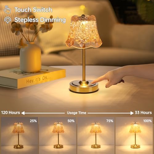 Shenmoyl Set of 2 Cordless Touch Table Lamp with 5200mAh Battery - 3 Adjustable Color Temperatures & Dimmable, Rechargeable Lamp for Bedsides, Living Room, Entryway, Bookshelves (Amber Rose) — view 2