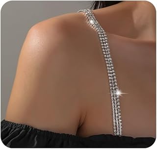 2Pcs Rhinestone Bra Straps,Adjustable Rhinestones Bra Shoulder Chain,Crystal Lingerie Straps,Wedding Bridal Rhinestone Underwear Chain for Women Dress Jewelry - Buy now