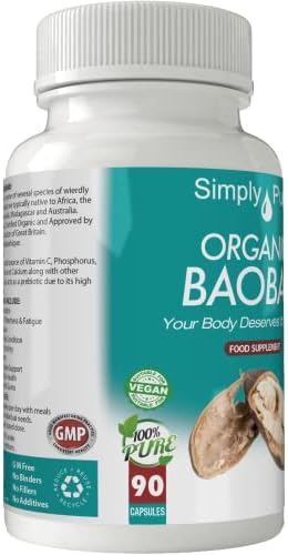 Simply Pure Organic Baobab Capsules x 90, 500mg, 100% Natural Soil Association Certified, Gluten Free, GM Free and Vegan.