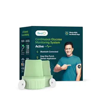 BeatO CGM Glucose Monitor for diabetes | Bluetooth Connected CGM Sugar Test Machine for home | 15-Day Glucose Tracking | No-Scan, One-Push Application (Pack of 2)
