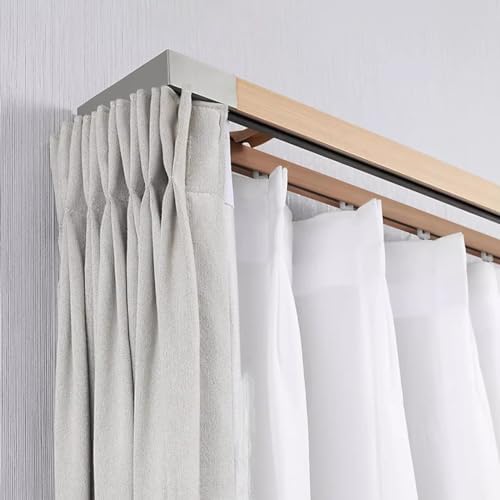 Wood Grain Curtain Rods - Mute Sliding Double Track System for Wall Divider, 4 to 16 Ft Adjustable Length, Stylish & Durable Curtain Pole for Home Décor