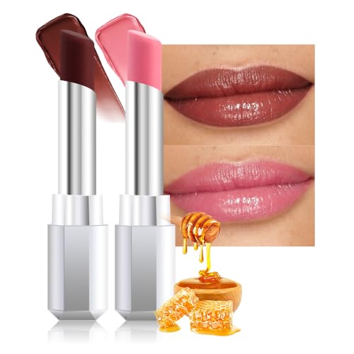 Image of evpct 2Pcs Brown Dusty Pink Honey Lipstick Tinted Lip Balm, Moisturizing Tinted Lip Oil Stick Lipstick for Older Women, Sheer Lightweight Hydrating Shine Tinted Lip Balm Color Gloss Tint Stain
