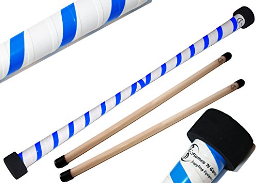 Baton du Diable Set TWIST (Blanc/Bleu) + Ultra-Grip Silicone Bâtons en bois! Bâtons de Diable, Bâtons de Jonglage!