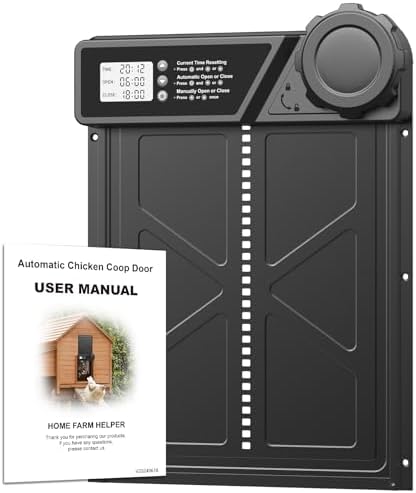 Large Automatic Chicken Coop Door with LCD Display, Aluminum Automatic Chicken Door with Anti-Pinch & Battery Powered, Manual & Timer Mode, Chicken Door for Chickens, Ducks, and Geese