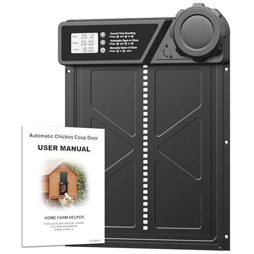 Large Automatic Chicken Coop Door with LCD Display, Aluminum Automatic Chicken Door with Anti-Pinch & Battery Powered, Manual & Timer Mode, Chicken Door for Chickens, Ducks, and Geese
