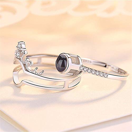 AILIN 100 Languages I Love You Personalized Photo Projection Ring Set With Crown 925 Stelring Silver Custom Picture Text Rings Wedding Birthday Jewelry Gifts For Women3