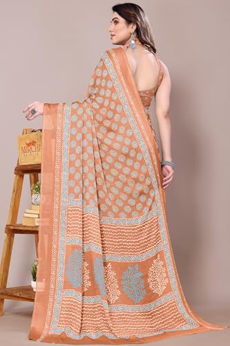 Image of MIRCHI FASHION Saree for Woman | Chiffon Block Printed Lightweight Daily Wear Sarees with Blouse