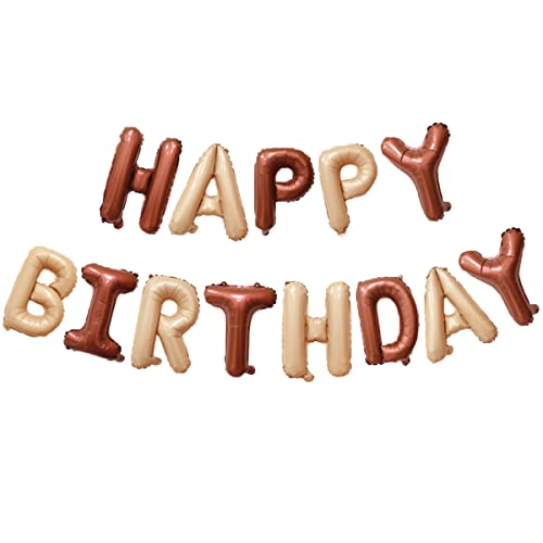 Happy Birthday Banner Brown Nude Men Women Boy Girl Tan Blush Neutral Cowboy Western Party Teddy Bear Birthday Decorations Vaquero Wild Farm 1st 2nd 13th Sweet 16 21st 18th 30th 40th 50th 60th 70th