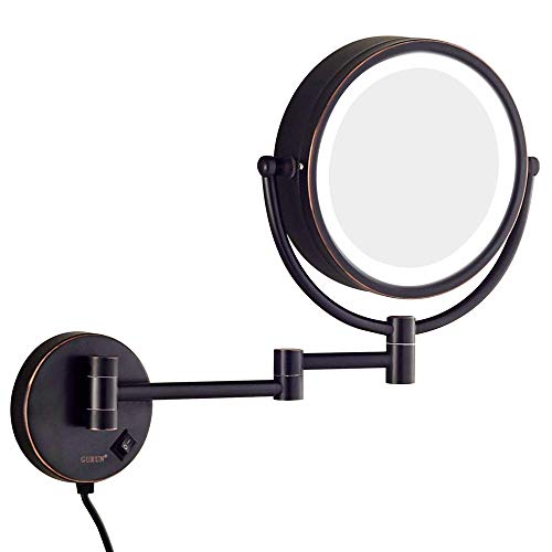 CBKDXECYD Espejo de Maquillaje for baño de Montaje en Pared, Espejo de Afeitar de Doble Cara con Aumento de tocador, Bronce de latón con Enchufe eléctrico(7X)