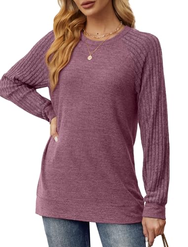 Image of Saloogoe Tunic Sweatshirts for Women Crewneck Lightweight Sweaters Raglan Long Sleeve Shirts Fall Fashion Tops 2026