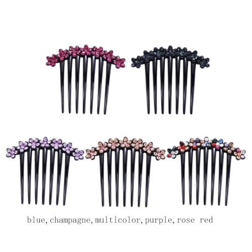 Leadigol 5PCS Crystal Flower Hair Comb,Rhinestone Black Plastic Hair Side Comb Flower Hair Comb Hair Clip for Women