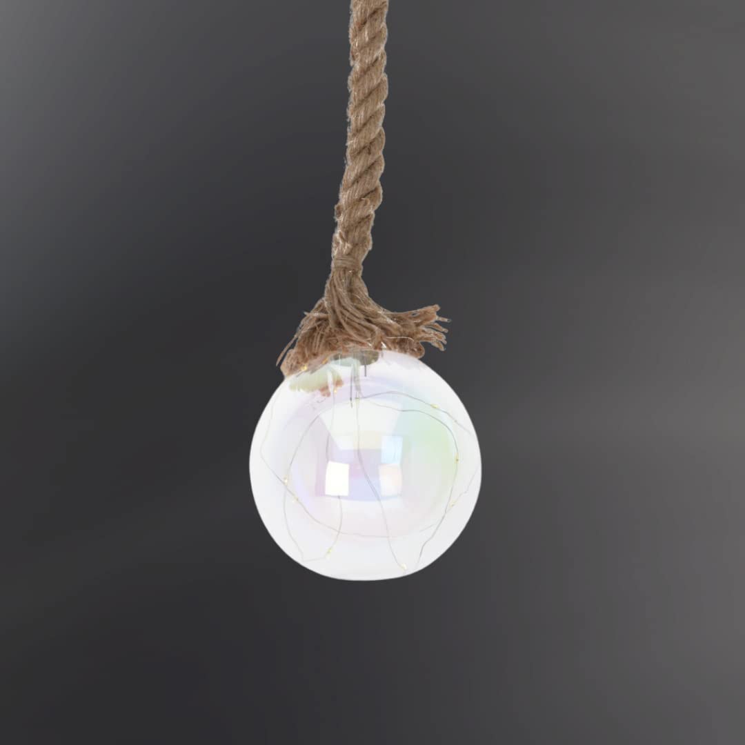 Urbnliving Iridescent Led Light Up Glass Ball Orb Globe On 1M Brown Jute Rope With Timer Décor Xmas (, 10Cm)