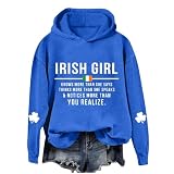 Sudadera holgada con capucha para mujer, de gran tamaño, suave, para mujer, camiseta estampada de manga larga con cuello redondo para mujer, azul, XL