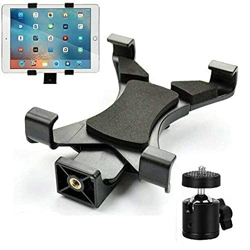 SEVAM iPad Tripod Mount Adapter with 360 Degree Rotatable Ball Head for iPad, iPad Air, iPad mini, Kindle Fire, Samsung Galaxy Tab, Universal Tablet Clamp Holder for Tripod Monopod Etc