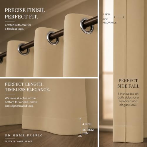 Image of 100% Blackout Long Door Curtains 10 Feet Long Set of 2 - Beige Faux Silk Room Darkening Eyelet Curtains for Bedroom (4.5 Ft Extra Wide Panels), Tiebacks Included, Thermal Insulated