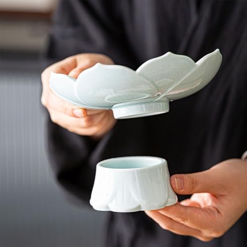 Frutero de celadón en forma de loto para lucir frutas frescas en tu mesa de centro 8