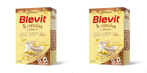 Blevit Optimum 8 Cereales y Plátano | 250g | Papilla para Bebé con 85% de Cereales - Copos de Plátano, Vitaminas, Minerales y Fibra (Paquete de 2)