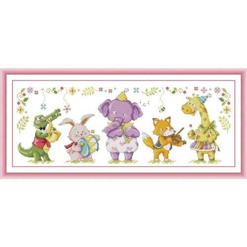 Image of ITSTITCH Stamped Cross Stitch Kits - Full Range of Embroidery Patterns for Beginners or Adults,14 CT 2 Strands DIY Counted Needlepoint Arts Craft-Little Animal Band 23.2x10.6 inch