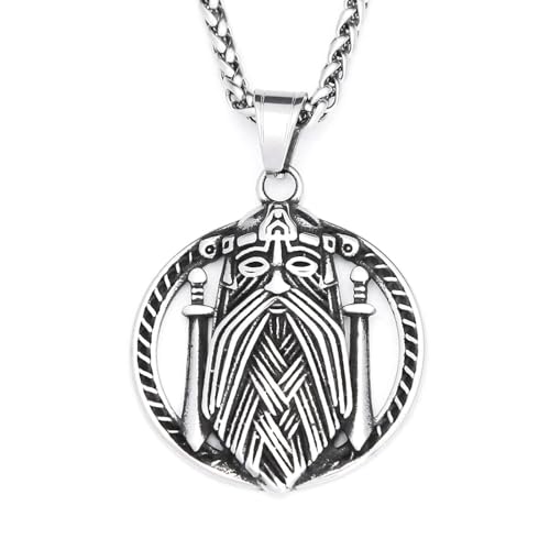 Collier Viking Odin en acier vintage et pendentif double épée pour homme