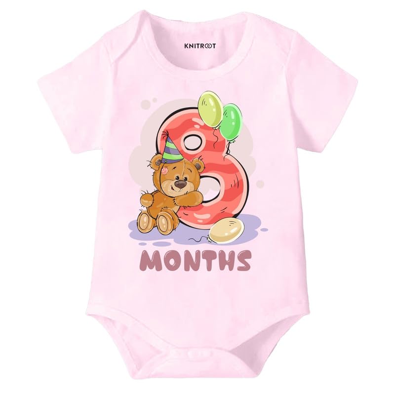 Image of Knitroot Monthly Birthday Teddy Special, Newborn Baby Half Sleeve Unisex Romper, Onesies, Sleepsuit, Body Suit, Envelope Neck, 1 to 12 Months Print, 0-12 Months, Infant Cloth for Boys & Girls