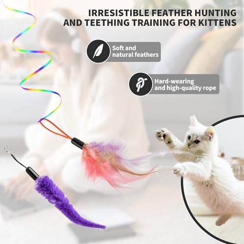 Image of Interactive Cat Toys for Indoor Cats, Automatic Hanging Door Feather Toy Mouse & Ribbon Wand Teaser,USB-Rechargeable Self Play Chase Exercise Feather Toys for Bored Indoor Adult & Kitten Cats