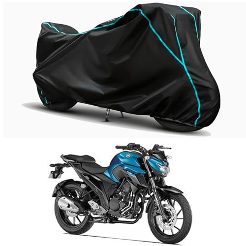 Image of Waterproof Bike Body Cover Compatible for | Yamaha FZ 25 STD | Taffeta Fabric, Sky Piping Design, Bottom Elastic Fit | Dustproof, Sun UV & Rain Protection for All Weather.