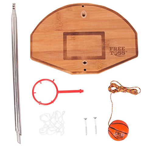 Tiki Toss Basketball and Hoop Deluxe Swing Game Free Toss- Be The First to Swing A Basket 100% Bamboo Party Game (with Telescoping Pole)