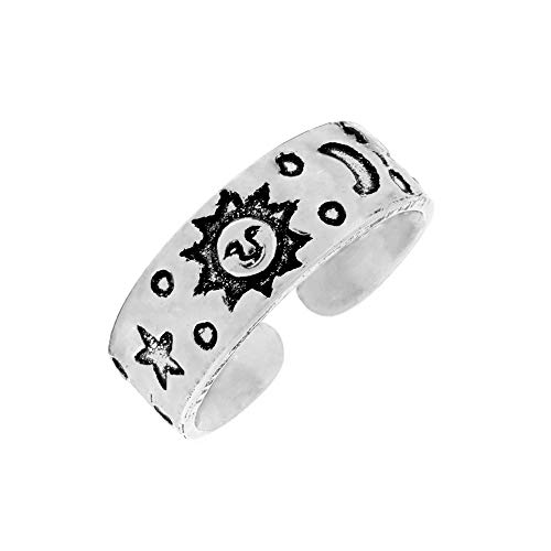 Anillo de plata de ley para el dedo del pie con grabado místico de astros para conectar con tu esencia