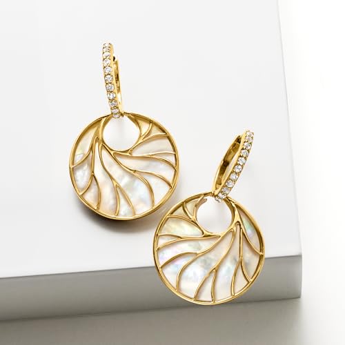 Ross-Simons Mother-Of-Pearl and .40 ct. t.w. White Topaz Circle Hoop Drop Earrings in 18kt Gold Over Sterling4