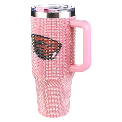 Image of The Memory Company NCAA Pink Bling 40oz Stainless Steel Water Tumbler, Double Wall Vacuum Insulated Game Day Bottle, Rhinestone Design with Handle Lid and Straw