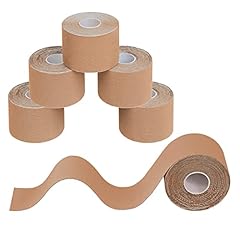 BB Sport 6 Rotoli Nastro Kinesiologico 5 m x 5,0 cm Diversi Colori E-Book Esempi Applicazione Tape Kinesiologico Muscolare Cerotto, Colore:beige