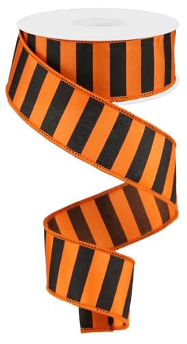 Image of Halloween Striped Wired Edge Ribbon - 1 1 /2 inch x 10 Yards, Orange & Black Stripes, Decorations, Swag, Presents, Gift Bow, Fall Decor, Autumn Wreath, Thanksgiving, Easter