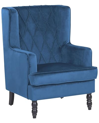 Beliani Fauteuil Bergère en Velours Bleu avec Repose-Pieds et Coutures Décoratives Confort et Élégance pour Salon ou Chambre Classique et Rétro