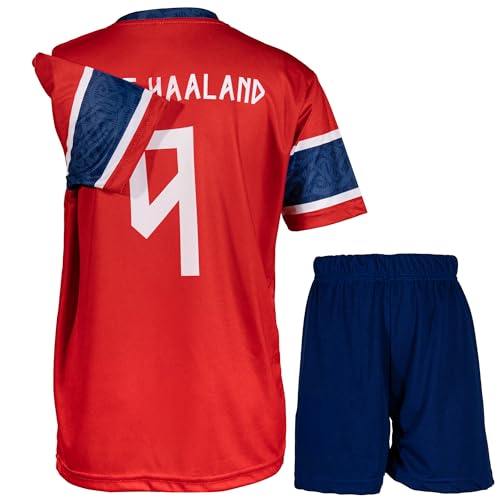 Mokiss Norwegen Erling #9 Red/Blau Kinder Trikot Fußball Neu Saison Shorts Socken Jugendgrößen (Red/Blau 140)
