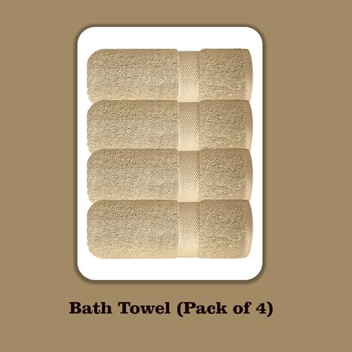 Image of Sulfar 100% Combed Cotton, Quick Drying Highly Absorbent Thick Bathroom Towels, Luxury Bath Towel Set (Pack of 4, 70 X 140 cm) - 600 GSM (Bleach Sand)
