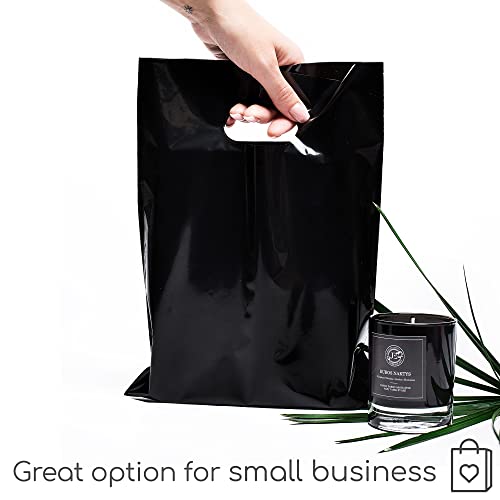 Image of Choice Marts 100 Black Plastic Bags With Handles 9x12 Merchandise Bags