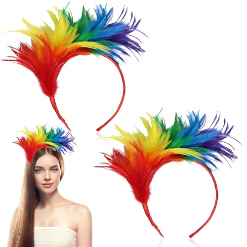 Scinzene 2 Stück Accessoires Gay Lesbian Haarreif, Pride, Federschmuck Haare, Haarschmuck Federn, Regenbogen, Haarschmuck Federn, Ideal Für Gay...