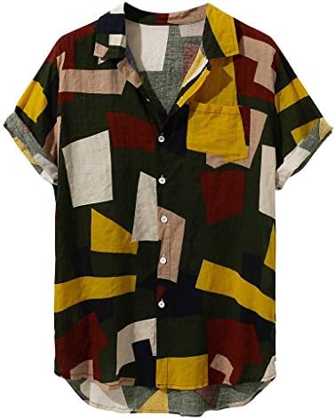 cutemom Men's Shirts Fashion Casual Men's Hawaiian Holiday Print Print Stitching Button Casual Short Sleeve Loose Shirt Top for Everyday Sports and Casual Beach Running