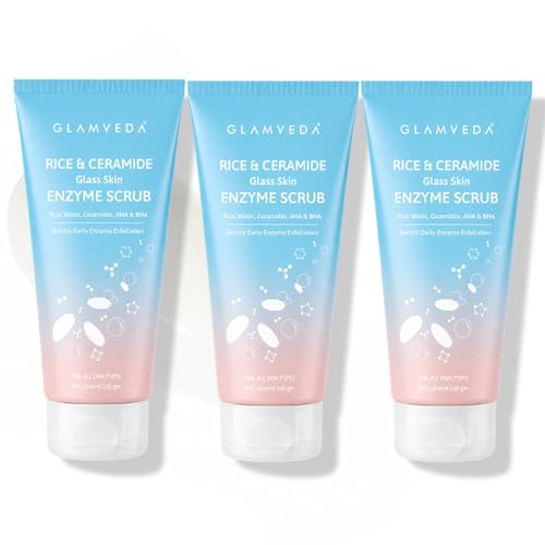 Image of Glamveda Glass Skin Enzyme Face Scrub | Daily Gentle Exfoliator for Smooth, Glowing Skin | Korean Rice Water, Ceramides & AHA BHA |300 gm| Pack of 3