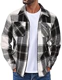 COOFANDY Men Lightweight Jackets Full Zip Up Flannel Plaid Jacets Coat Casual Long Sleeve Shirt Shacket