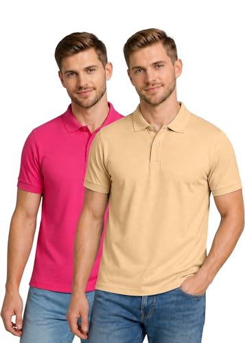 Image of INKKR Men's Combo Polo Neck Cotton Blend Solid T-Shirt (Pack of 2)