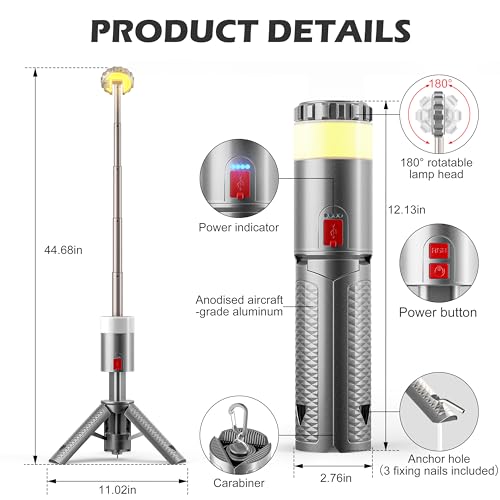 Favourlite Camping Lantern, Telescopic Camping Lantern Rechargeable with 15 Color Temperatures 10000mAh Camping Essentials with Hook Portable Waterproof Lanterns for Power Outages, Emergency, Hiking