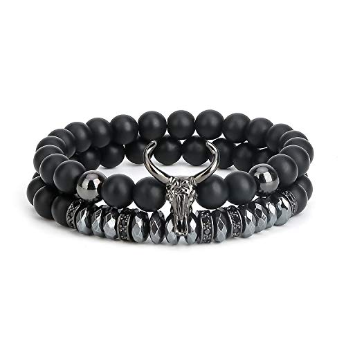 Pulsera de cuentas ASHMITA para hombre con piedra ónix negra miniatura 1