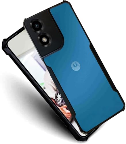Image of AIBEX Crystal Clear Back Cover Case for Motorola G04 | 360 Degree Protection | Shock Proof Design | Transparent Back Cover Case (PC & TPU, Black Bumper)