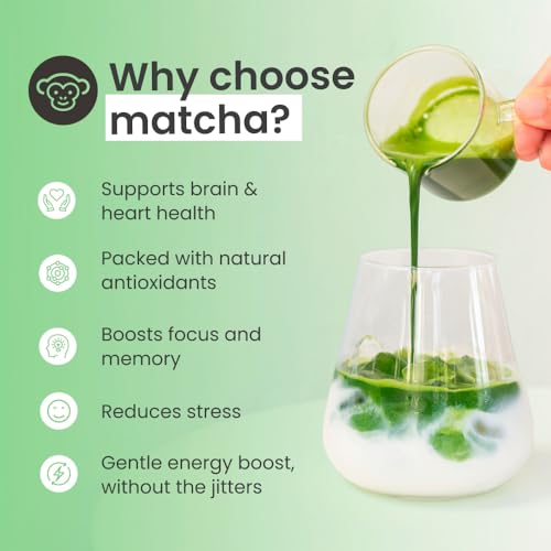 PureChimp Matcha Pulver Ceremonial Grade 50 g. 100% reines Tee Pulver aus Schattenanbau für Latte, Aufgüsse & Rezepte. Recycelbares Einmachglas. Reich an Antioxidantien.
