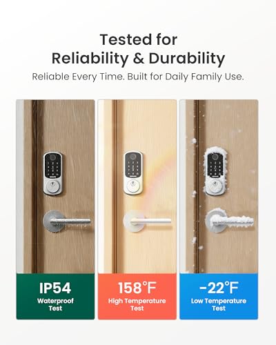 Image of DESLOC B200 Fingerprint Smart Lock with 2 Lever Handles, Keyless Entry Front Door Lock Set, Electronic Keypad Deadbolt, App Control, Auto Lock, Long Battery Life,Silver