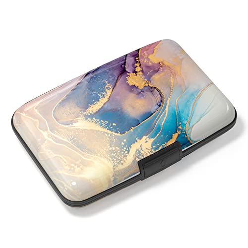 Image of Credit Card Holder, Mini Aluminum Card Wallet RFID Blocking Slim Metal Hard Card Case for Women Men, Pink Gold Marble